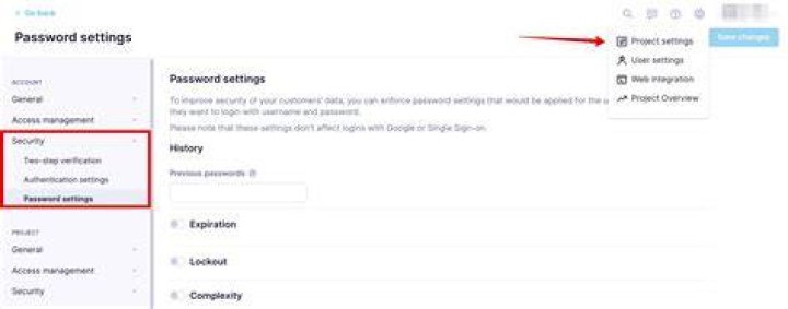 Account security settings like password and device access